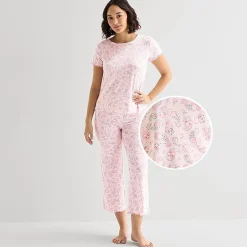 Jaclyn Womens Crew Neck Short Sleeve 2-pc. Pajama Set