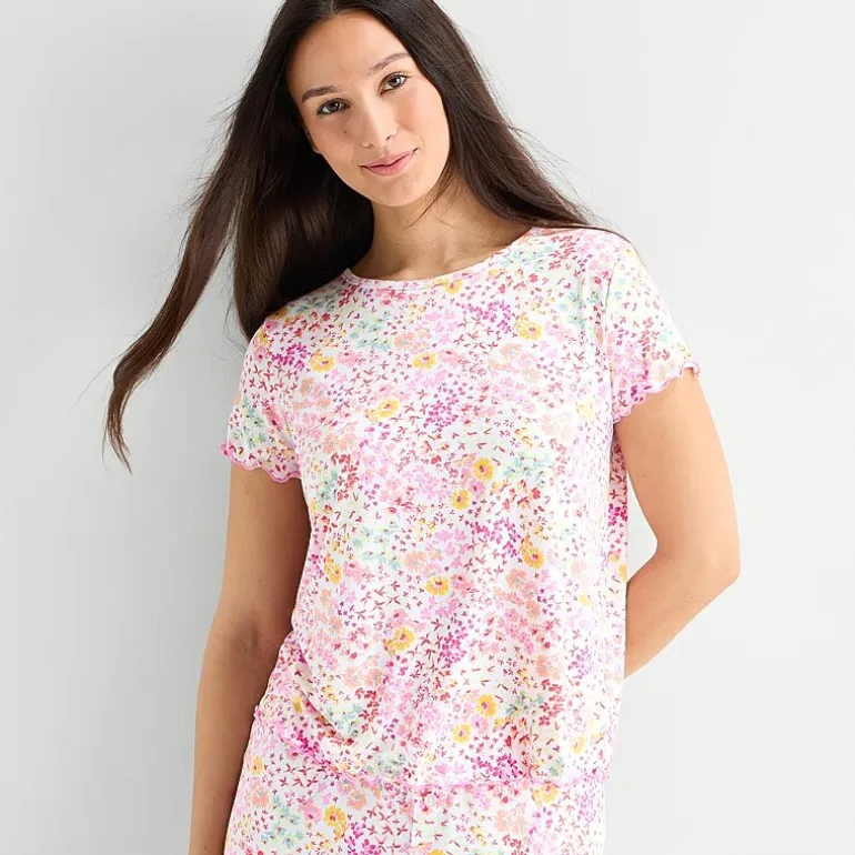 Jaclyn Womens Crew Neck Short Sleeve 2-pc. Pajama Set