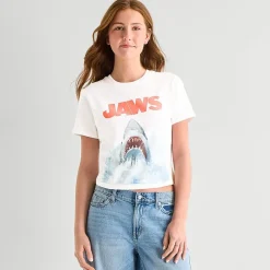 Jaws Baby Tee Womens Juniors Crew Neck Short Sleeve Fitted Graphic T-Shirt