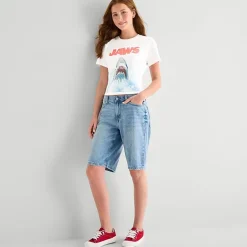 Jaws Baby Tee Womens Juniors Crew Neck Short Sleeve Fitted Graphic T-Shirt