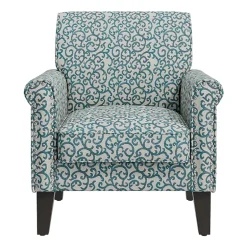 Jean Traditional Rolled Arm Accent Chair with Pewter Nailheads in Curly Vine Pattern