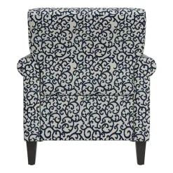 Jean Traditional Rolled Arm Accent Chair with Pewter Nailheads in Curly Vine Pattern