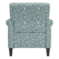 Jean Traditional Rolled Arm Accent Chair with Pewter Nailheads in Curly Vine Pattern