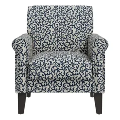 Jean Traditional Rolled Arm Accent Chair with Pewter Nailheads in Curly Vine Pattern