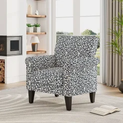 Jean Traditional Rolled Arm Accent Chair with Pewter Nailheads in Curly Vine Pattern