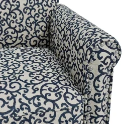 Jean Traditional Rolled Arm Accent Chair with Pewter Nailheads in Curly Vine Pattern