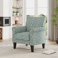 Jean Traditional Rolled Arm Accent Chair with Pewter Nailheads in Curly Vine Pattern