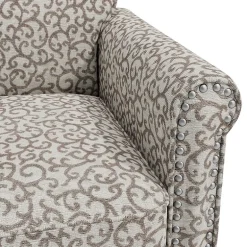 Jean Traditional Rolled Arm Accent Chair with Pewter Nailheads in Curly Vine Pattern