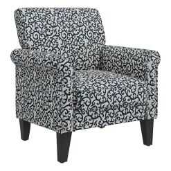 Jean Traditional Rolled Arm Accent Chair with Pewter Nailheads in Curly Vine Pattern