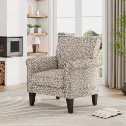 Jean Traditional Rolled Arm Accent Chair with Pewter Nailheads in Curly Vine Pattern
