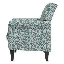Jean Traditional Rolled Arm Accent Chair with Pewter Nailheads in Curly Vine Pattern