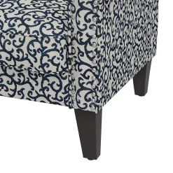 Jean Traditional Rolled Arm Accent Chair with Pewter Nailheads in Curly Vine Pattern