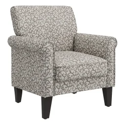 Jean Traditional Rolled Arm Accent Chair with Pewter Nailheads in Curly Vine Pattern