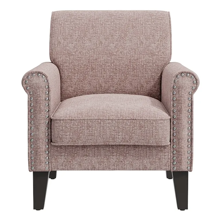 Jean Traditional Rolled Arm Accent Chair with Pewter Nailheads in Chenille