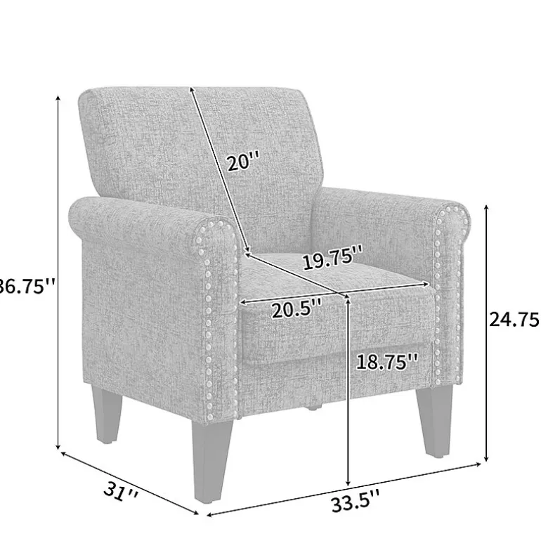 Jean Traditional Rolled Arm Accent Chair with Pewter Nailheads in Chenille