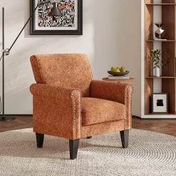Jean Traditional Rolled Arm Accent Chair with Pewter Nailheads in Chenille