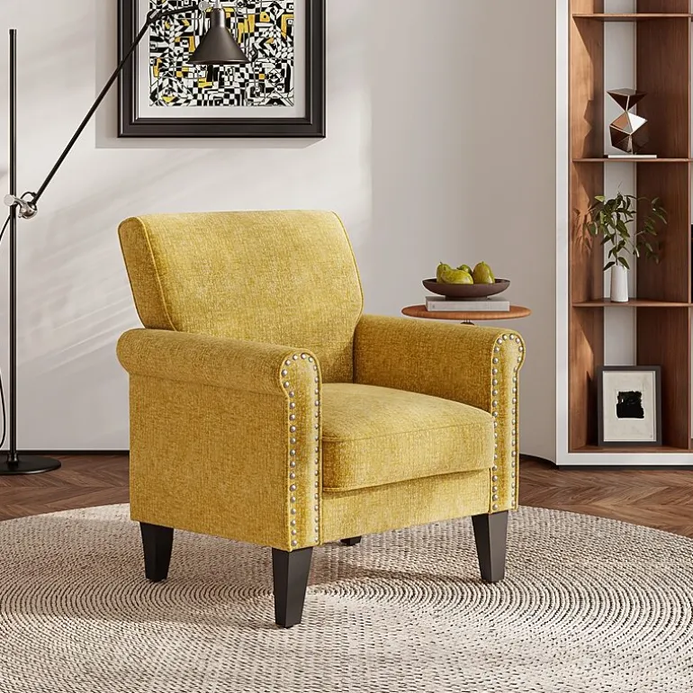 Jean Traditional Rolled Arm Accent Chair with Pewter Nailheads in Chenille