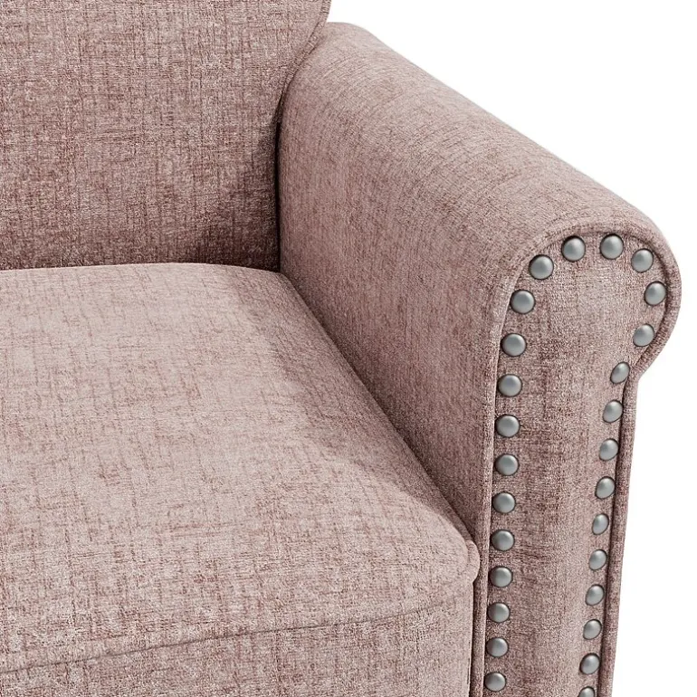 Jean Traditional Rolled Arm Accent Chair with Pewter Nailheads in Chenille