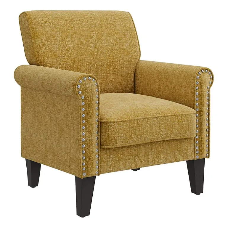Jean Traditional Rolled Arm Accent Chair with Pewter Nailheads in Chenille