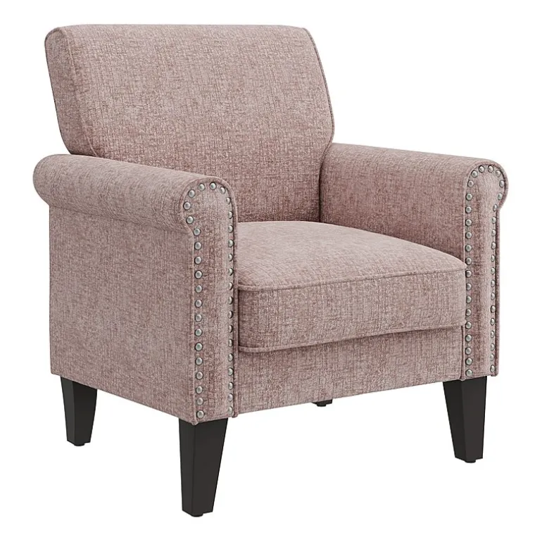 Jean Traditional Rolled Arm Accent Chair with Pewter Nailheads in Chenille