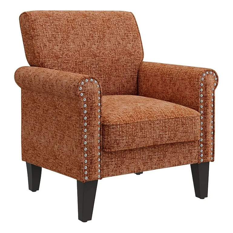 Jean Traditional Rolled Arm Accent Chair with Pewter Nailheads in Chenille