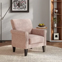 Jean Traditional Rolled Arm Accent Chair with Pewter Nailheads in Chenille