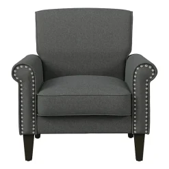 Jean Traditional Rolled Arm Accent Chair with Pewter Nailheads in Linen