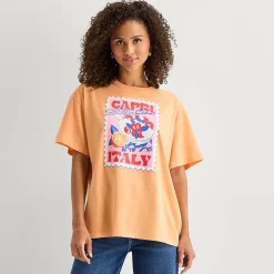 Jerry Leigh Capri Italy Womens Juniors Crew Neck Short Sleeve Regular Fit Graphic T-Shirt