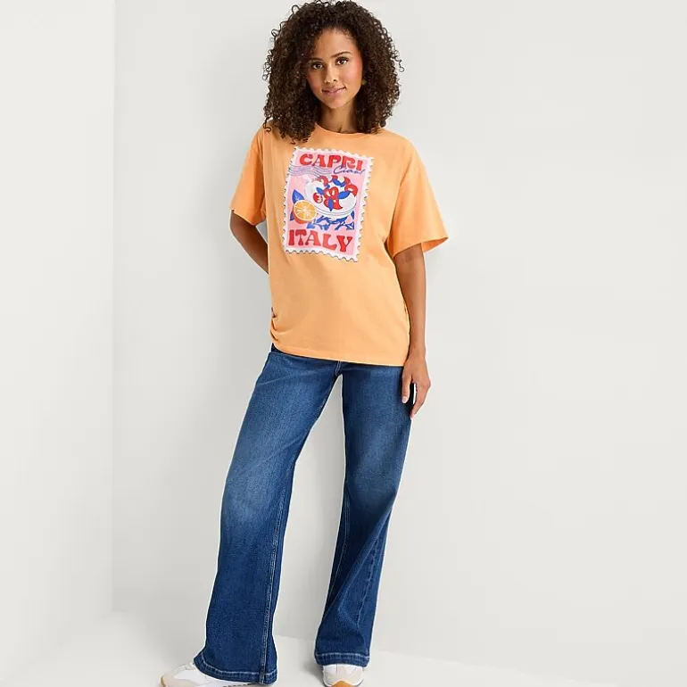 Jerry Leigh Capri Italy Womens Juniors Crew Neck Short Sleeve Regular Fit Graphic T-Shirt