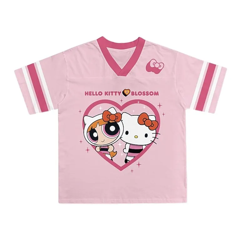 Jersey Little & Big Kid Girls V Neck Hello Kitty Powerpuff Girls Short Sleeve Jersey