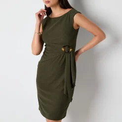 Jessica Howard Womens Boat Neck Sleeveless Sheath Dress
