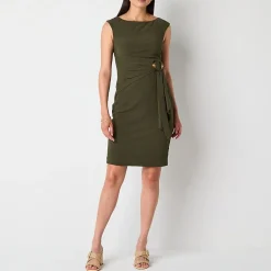 Jessica Howard Womens Boat Neck Sleeveless Sheath Dress