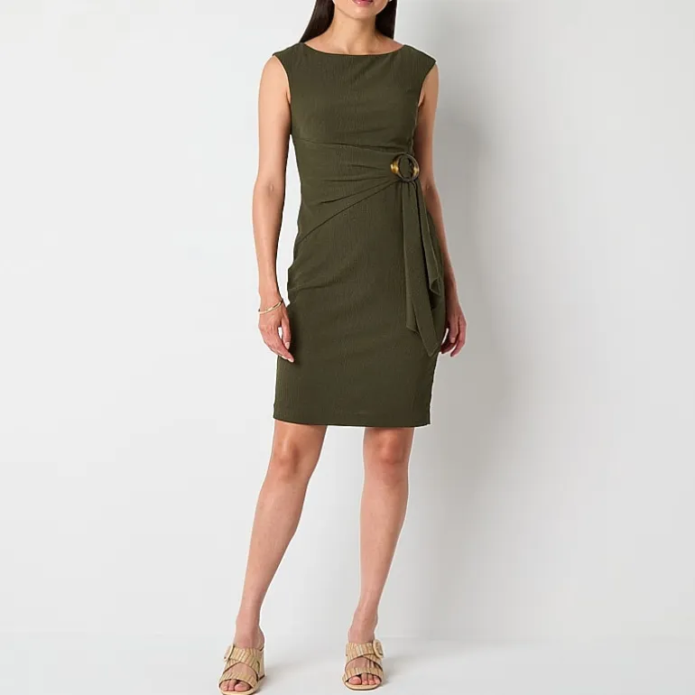 Jessica Howard Womens Boat Neck Sleeveless Sheath Dress