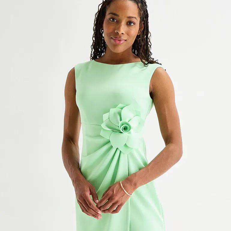 Jessica Howard Womens Boat Neck Sleeveless Sheath Dress