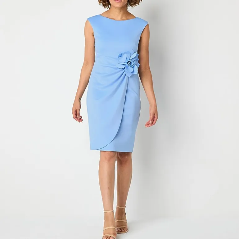 Jessica Howard Womens Boat Neck Sleeveless Sheath Dress