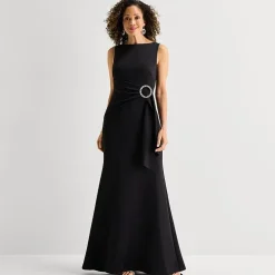 Jessica Howard Womens Boat Neck Sleeveless Embellished Evening Gown