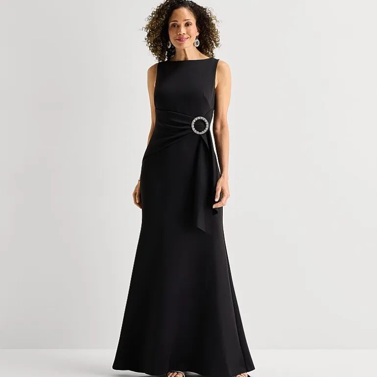 Jessica Howard Womens Boat Neck Sleeveless Embellished Evening Gown