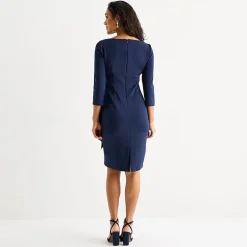Jessica Howard Womens Boat Neck 3/4 Sleeve Sheath Dress