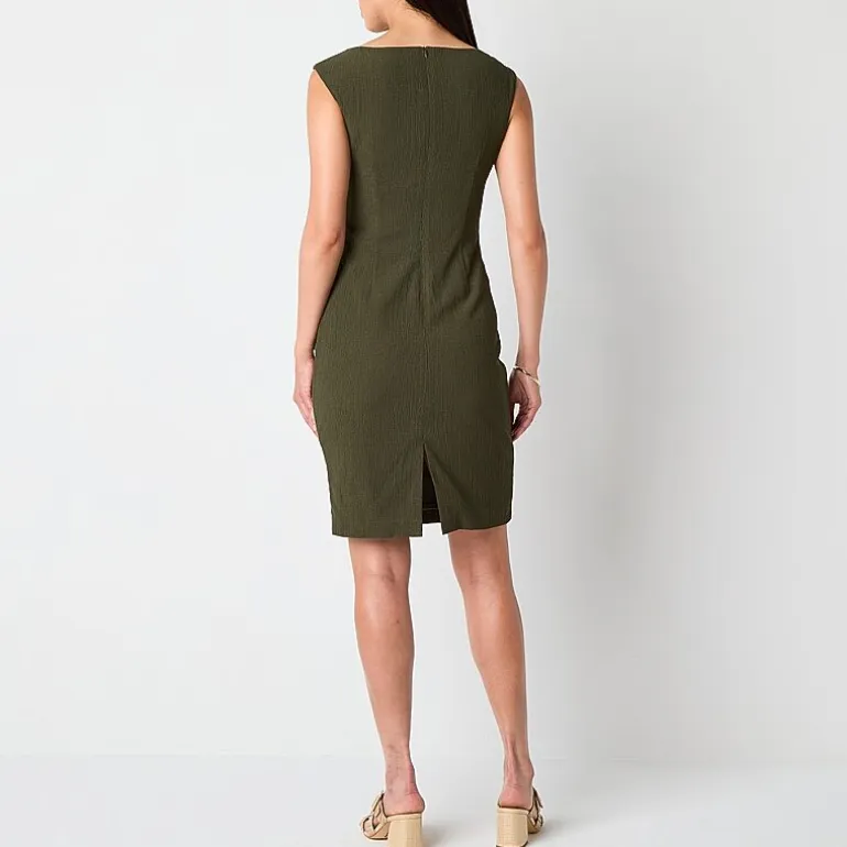 Jessica Howard Womens Boat Neck Sleeveless Sheath Dress