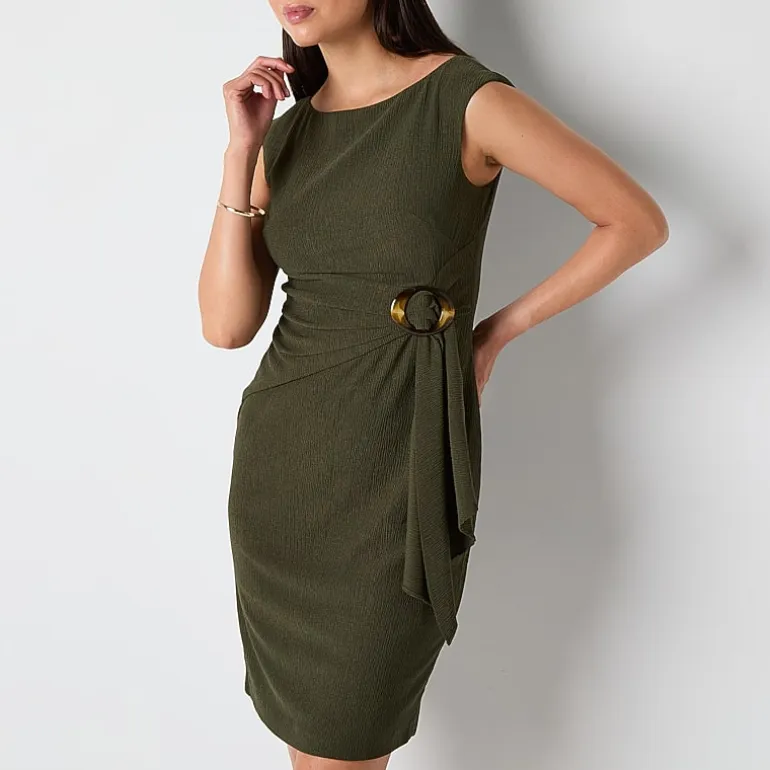 Jessica Howard Womens Boat Neck Sleeveless Sheath Dress