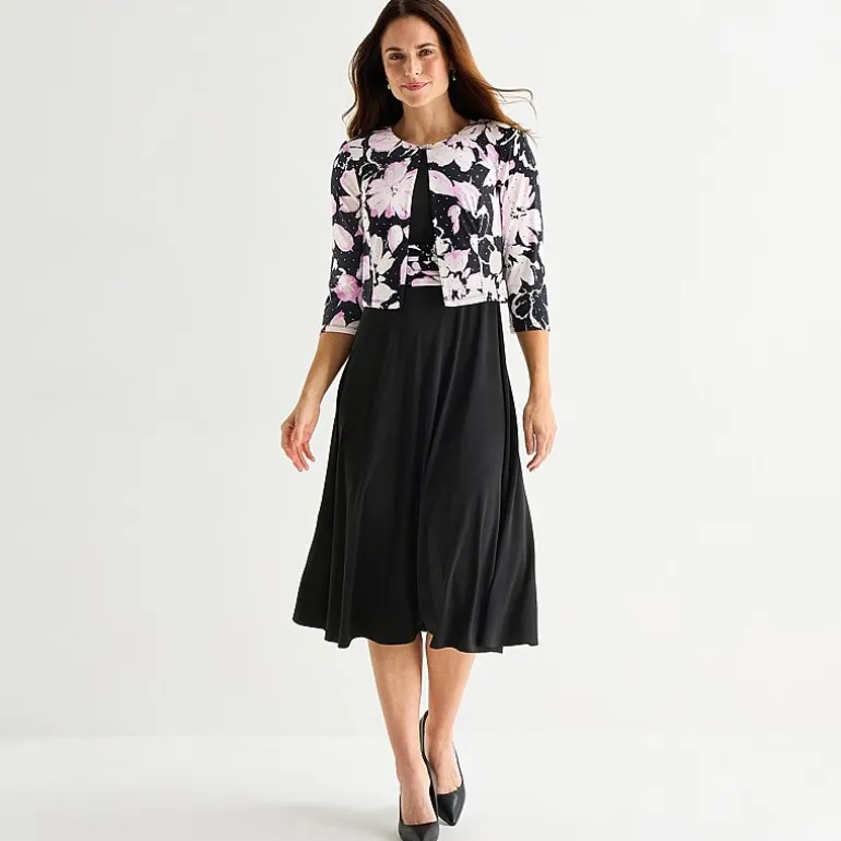 Jessica Howard Womens Midi Floral Jacket Dress