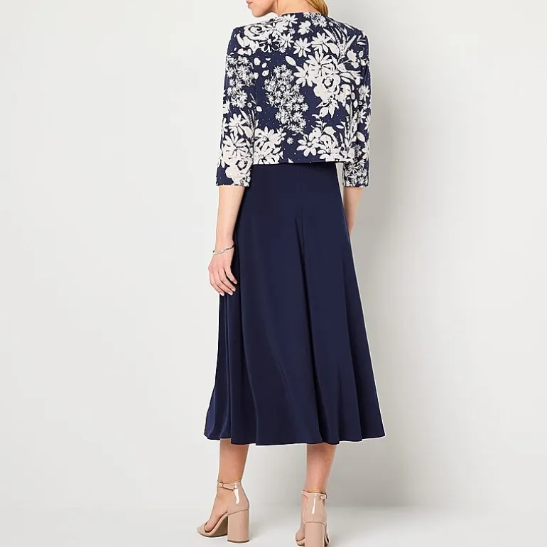 Jessica Howard Womens Midi Floral Jacket Dress