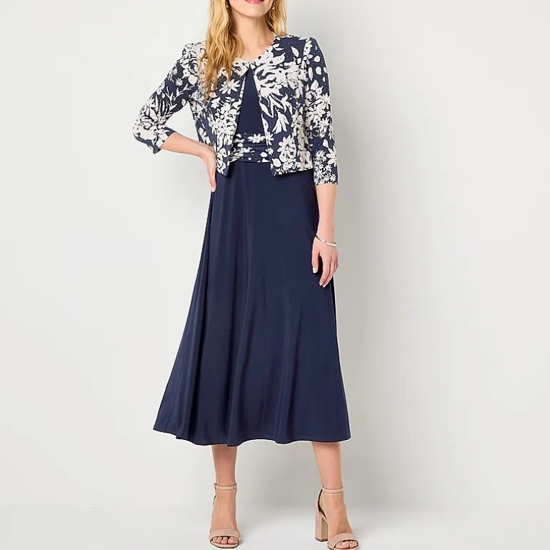 Jessica Howard Womens Midi Floral Jacket Dress