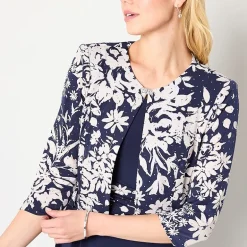 Jessica Howard Womens Midi Floral Jacket Dress