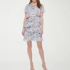 Jessica Howard Womens Petite Boat Neck Short Sleeve Floral Shift Dress