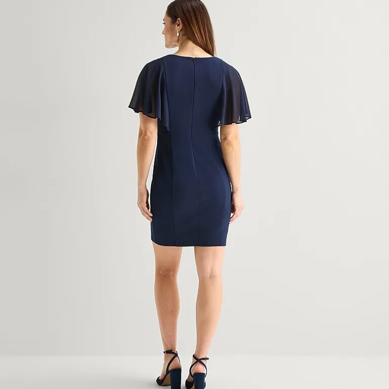 Jessica Howard Womens Petite V Neck Short Sleeve Sheath Dress