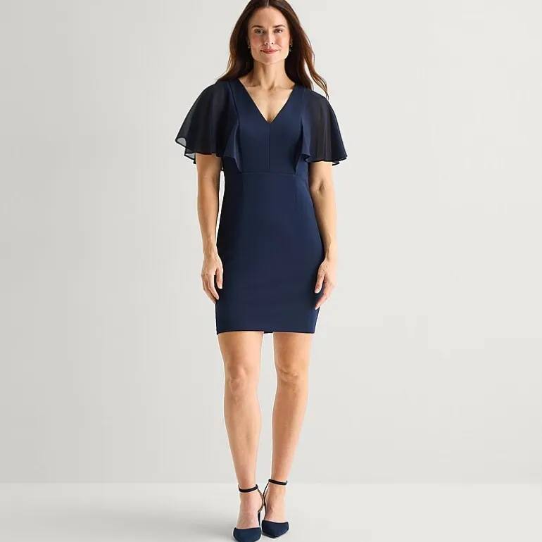 Jessica Howard Womens Petite V Neck Short Sleeve Sheath Dress
