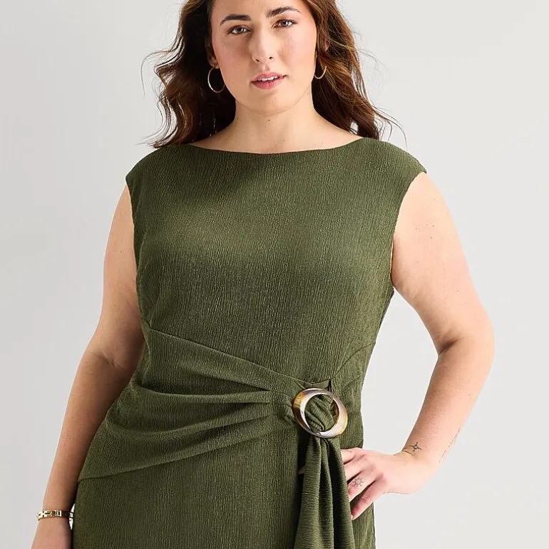 Jessica Howard Womens Plus Boat Neck Sleeveless Sheath Dress