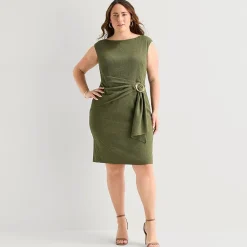 Jessica Howard Womens Plus Boat Neck Sleeveless Sheath Dress