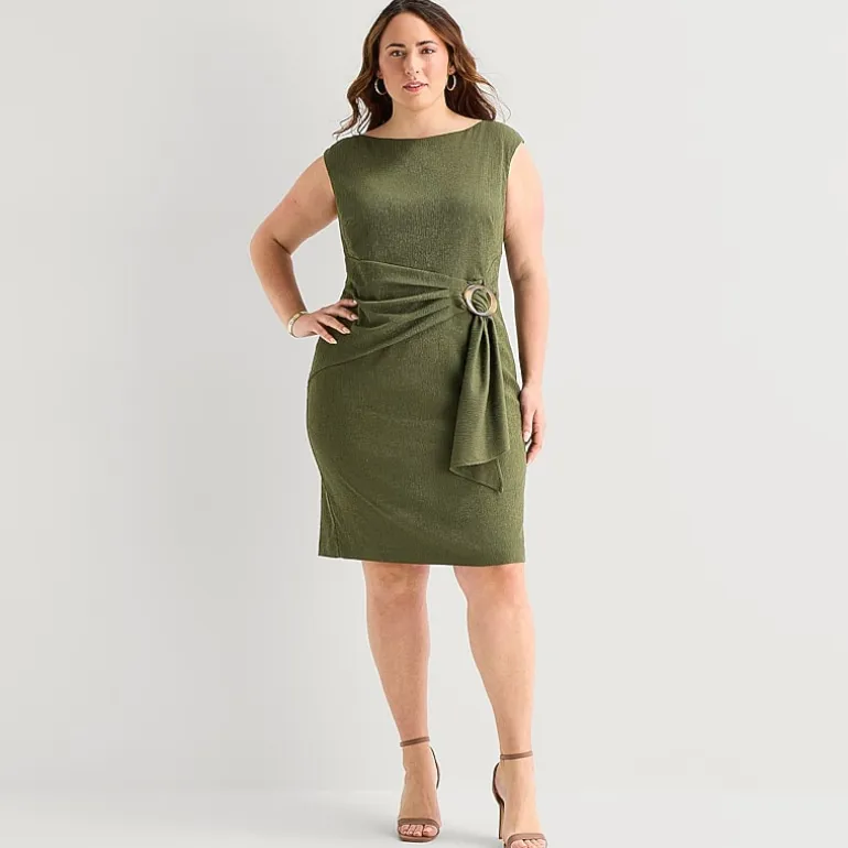 Jessica Howard Womens Plus Boat Neck Sleeveless Sheath Dress